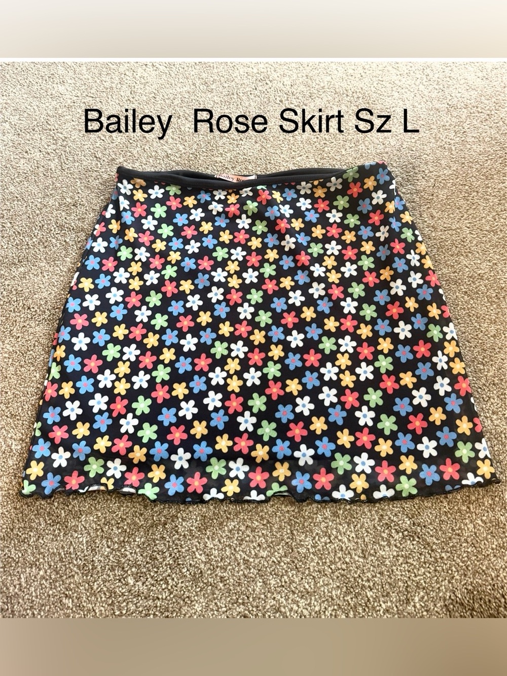 Black Floral Mini Skirt - Multi-Color Flowers sz L